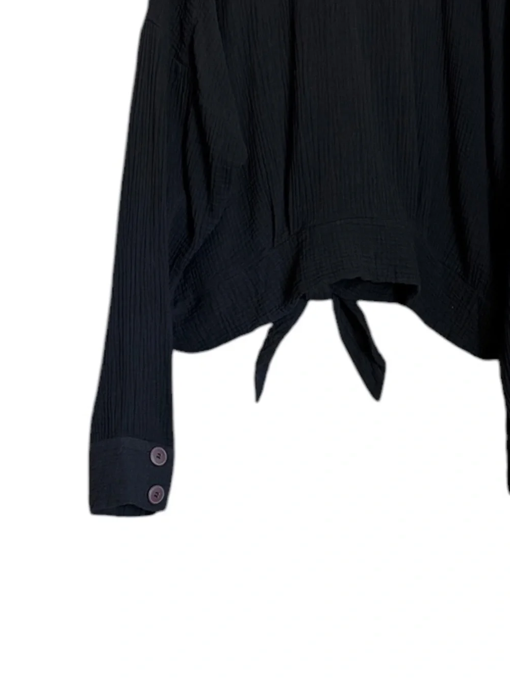 Free People Black Double Gauze Tie Front Button Down Oversized Shirt Top Size L